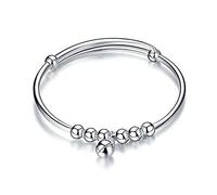 MOCHAMIK Cuff Bangle Chain Bracelets,925 Sterling Silver Bracelet Adjustable Cuff Bangle Hand Polishing Silver Beads Bracelet Ladies Silver Jewellery Birthday Gifts For Sisters Friend Couples M