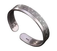 MOCHAMIK Cuff Bangle Chain Bracelets,Pure Silver Retro Matte Auspicious Cloud Heart Sutra Pattern Men and Women Opening Silver Bracelet Bracelet Women's (Color : A)
