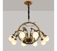 MOCHAMIK E14 American multi-head chandelier, pastoral style flower retro copper and iron decorative lighting for bedroom, living room restaurant,B,8 heads
