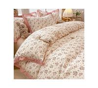 MOCHAMIK Floral Ruffle Queen Duvet Cover Set 100% Cotton With Zipper All Season Modern Fashion 4 Piece Bedding Set Simple Style 1 Duvet Covers With Zipper Fitted Sheet Pillowcases (Color : I, Size :