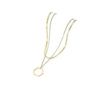 MOCHAMIK For Trendy 2025 Hollow Hexagonal Pendant With Double-Layer Snake Bone Chain Necklace Women Stainless Steel Trend Wedding Jewelry Accessories Creative