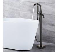 MOCHAMIK Freestanding Bath Taps Floor Mounted 360° Rotation Single Lever Bath Filler Tap with Shower Mixer,Black