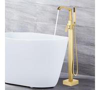 MOCHAMIK Freestanding Bath Taps Floor Mounted 360° Rotation Single Lever Bath Filler Tap with Shower Mixer,Brushed Gold