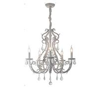 MOCHAMIK French Crystal Chandelier Pendant Lighting Rustic Ceiling Light Fixture for Dining Room Living Bathroom Bedroom Foyer,Retro White,5 Lights
