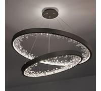 MOCHAMIK Glam Ring LED Chandelier 2-Tier Crystal Round Circle Pendant Light in Black - 23.5 Inch + 31.5 Inch, 3 Color Made China