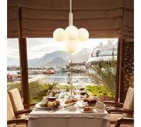 MOCHAMIK Globe Chandelier Adjustable living room decorative lighting Mid Century Pendant Light with Milky White Glass Shade Gold Sputnik Hanging Lamp for Kitchen Bedroom Entryway Ove