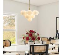 MOCHAMIK Globe Chandelier Adjustable living room decorative lighting Mid Century Pendant Light with Milky White Glass Shade Gold Sputnik Hanging Lamp for Kitchen Bedroom Entryway Ove