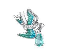 MOCHAMIK Green Humming bird Beads Style Bird Swallow Silver Animal Pendants Beads for Spring Earring Bracelet Necklace