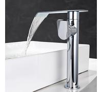 MOCHAMIK High Rise Basin Mixer Tap Waterfall 360° Rotation Deck Mount Tall Taps for Bathroom Basin Copper,Chrome Plated,high