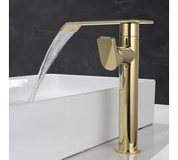 MOCHAMIK High Rise Basin Mixer Tap Waterfall 360° Rotation Deck Mount Tall Taps for Bathroom Basin Copper,Gold,high