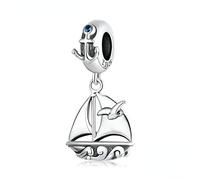MOCHAMIK Hollow Beads 925 Sterling Silver Travel Round The World Sailboat Pendant For Women Bracelet Bangle Jewelry Gift