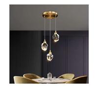 MOCHAMIK K9 Crystal Pendant Light, Brushed Copper Chandelier with Adjustable Height, Luxury Ceiling Hanging Lamp for Kitchen Island, Bedroom, Bedside(2 Colors Light,3 Round)