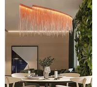 MOCHAMIK Luxury Rectangular Tassel Pendant Light - 40W LED Chandelier Ceiling Fixture for Living Room Dining Hotel Rose Gold Finish Cool White Glow (100cm)