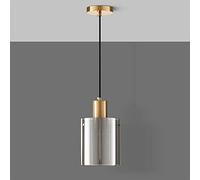 MOCHAMIK Minimalist Light Luxury Wind Glass Chandelier Smoke Grey Droplight Nordic Creative Bedroom Bedside Hanging Lamp Cylindrical Study Small Led Pendant Commemoration Day