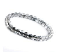 MOCHAMIK Natural Brookite Platinum Rutilated Quartz Gemstone 6mm Stretch Round Crystal Bead Bracelet