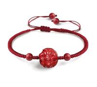 MOCHAMIK Natural Gemstone, Lucky Peach Blossom Flower Turtle CharmNatural Cinnabar Red Red String Rope Amulet Attract Money Prosperity Luck,Ox