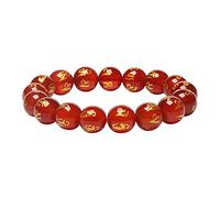 MOCHAMIK Natural Gemstone, Lucky Six-Character Mantra Charm Red Agate Balance Beaded Bangle Vacation Jewelry Wealth Amulet Attract Money Prosperity Luck,8mm