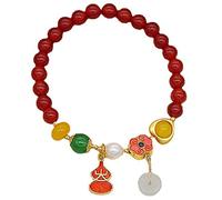 MOCHAMIK Natural Gemstone, Wealth BraceletCalabash/Wu Lou Pendant 6Mm Crystal Beads Lucky Amulet for Women Reiki Crystal Chakra