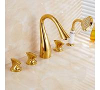 MOCHAMIK Shower Mixer Taps for Bathroom Bath Gold Hot and Cold 5 Hole Bath Tap Set Brass