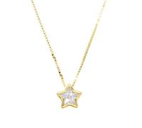MOCHAMIK Single Stone Solitaire Cubic Zirconia Delicate Dainty Box Chain 925 Sterling Silver Bezel Heart Single Stone Star Necklace 40cm Gold-color