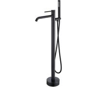 MOCHAMIK Sleek Black Freestanding Bath Mixer Tap - Single-Handle Bathtub Faucet with Waterfall & Shower Function 360° Rotatable for Stylish Bathrooms