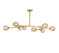 MOCHAMIK Sputnik Chandelier 9-lights Irregular Ceiling Light Vintage Gold Industrial Metal During For Kitchen Island Dining Room Sink-Amber lampshade 8-lights