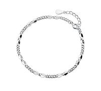 MOCHAMIK Sterling Silver Bangle,Dainty Ladies Silver Bracelets S925 Silver Figaro Chain Bracelet Bangle Adjustable Lobster Clasp Silver Bracelets Jewellery Gifts for Women