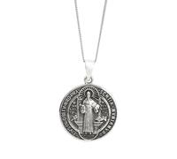 MOCHAMIK Sterling Silver Large Benedict Medallion Necklace for Men and Women - 925 Silver Saint Coin on 18" Curb Chain - Classic Faith Jewellery for Protection - Double Sided Relief Pendant