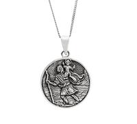 MOCHAMIK Sterling Silver Large Christopher Medallion Necklace for Men and Women - 925 Silver Saint Relief Coin on 18" Curb Chain - Classic Faith Jewellery for Protection - Gift for Travellers