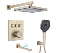 MOCHAMIK tatic Shower System, HSS0465 Piano Key Rain Shower Head Set 30x20cm, 3 M Handheld Shower, Foldable Bathtub Faucet, Brass Mixing Valve