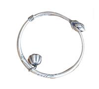 MOCHAMIK Traditional retro bracelet,Fashion Cuff Bangle, Sterling Silver Bangle Cuff Bracelet with Charm Engraved Water Lily Flower Vintage Jewelry