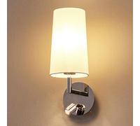 MOCHAMIK Wall Lamps Sconces Chrome Wall Sconce Rotatable LED Bedside Reading Spotlight White Cylinder Fabric Shade Wall Light Fixture with ON/Off, Adjustable Headboard Reading Wall Lamp, E27