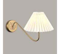 MOCHAMIK Wall Lamps Sconces Indoor Night Bedside Fixture Pleated Fabric Wall Lamp Metal Wall Sconce Hardwired with Wood Grain Finish Metal Base Wall Lamp for Bedroom Living Room Corridor