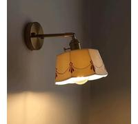 MOCHAMIK Wall Lamps Sconces Japanese Style Glazed Ceramics Wall Sconce Adjustable Brass Bedside Wall Lamp with, White Ceramic Wall Sconces Gold Home Decor Lighting Fixture for Bedroom Cafe