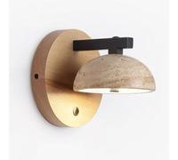 MOCHAMIK Wall Lamps Sconces Natural Stone Wall Sconce Dome Wall Light With Wood Wall Lamp Style Hardwired Wall Sconces Lighting for Bedroom Bedside Living Room Kitchen Hallway-Dimming(Dimming)