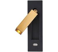 MOCHAMIK Wall Lamps Sconces Wall Light Sconce LED Bedside Reading Lamp with Rotating Headboard Mount Recessed Reading Hidden Push USB Port 3000K 3w Spotlight(Gold+svart)