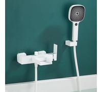 MOCHAMIK Wall Mounted Bath Shower Mixer Tap Waterfall White Hot and Cold Single Handle Wall Mount Bath Mixer Taps with Shower White