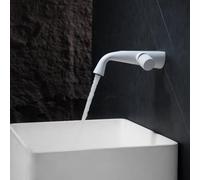MOCHAMIK Wall Mounted Bathroom Basin Taps Concealed Single Hole Hot and Cold, Brass G1/2 Connection Single Handle Wall Mounted Bathroom Sink Taps White