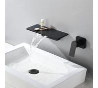 MOCHAMIK Wall Mounted Bathroom Taps Thin Spout Single Handle Waterfall Basin Mixer Tap G1/2 Brass Tap,Black