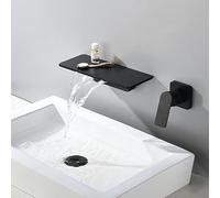 MOCHAMIK Wall Mounted Waterfall Mixer Hot & Cold Single Lever Basin Taps Slim Brass Vanity Mixer,Black