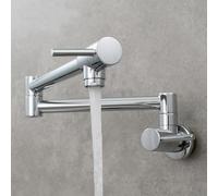 MOCHAMIK WallMounted Kitchen Faucet PullDown Dual Handle Rotatable Chrome Finish Ideal for Pot Filling Cold Water Only for Home & Restaurant Use