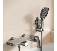 MOCHAMIK Waterfall Bath Shower Mixer Tap Wall Mount 3 Modes Hot and Cold Wall Mounted 150mm Bath and Shower Mixer Taps Grey