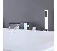 MOCHAMIK Waterfall Mixer Taps for Bath 4 Holes Hot and Cold Bathtub Tap with Shower Attachment,Chrome Plated