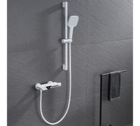 MOCHAMIK Waterfall Shower Faucet Set with Temperature Display, Adjustable Handheld Shower & Slide Bar, Brass Bath Mixer Tap, Exposed for Luxury Bathrooms