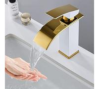 MOCHAMIK White & Gold Single Handle Waterfall Bathroom Faucet Sink Mixer Tap Basin Faucet for Stylish BathroomsEnhance Your Better Life Experience