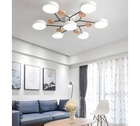MOCHAMIK White LED Nordic Semi Flush Mount Ceiling Light with Acrylic Circular and Wood Decoration - Chandelier Sputnik Fixture for Living Room, Dining Bedroom