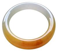 MOCHAMIK Women's Genuine Natural Round Burmese Jadeite Yellow White Jade Bangle BraceletWomen's Genuine Natural Round Burmese Jadeite Yellow White Jade Bangle Bracelet