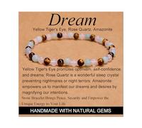 MOCHAMIK Yellow Tiger's Eye Rose Quartz Amazonite - Dream - Handmade Handmade Yoga Stretch Elastic Bracelet Natural Stone Crystal Healing Power Energy Gifts for Unisex Adult 4mm