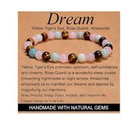 MOCHAMIK Yellow Tiger's Eye Rose Quartz Amazonite - Dream - Handmade Handmade Yoga Stretch Elastic Bracelet Natural Stone Crystal Healing Power Energy Gifts for Unisex Adult 6mm