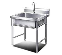 MOCHIYIA 50/60cm Catering Sink, Stainless Steel Freestanding Sink Commercial Sink Single Bowl Unit Free Standing Utility Sink with Stand for Laundry Garage Indoor Outdoor, 60x60x80cm